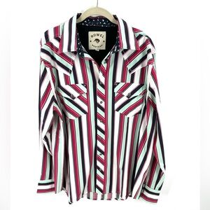 Rowel Western Shirt Mens Large Pearl Snap Performance Stretch Rodeo Flip Cuff